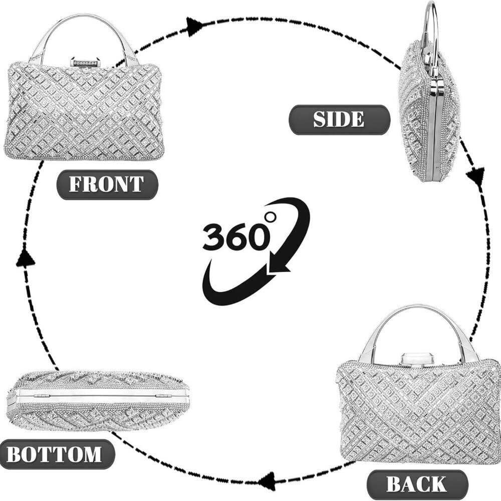 Women Clutch Purses Rhinestone Evening Bag Beaded Crossbody Formal Prom - Picture 4 of 7